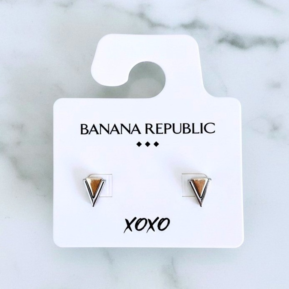 Banana Republic Geometric Triangle Stud Earrings Silver Gold Tone -  New